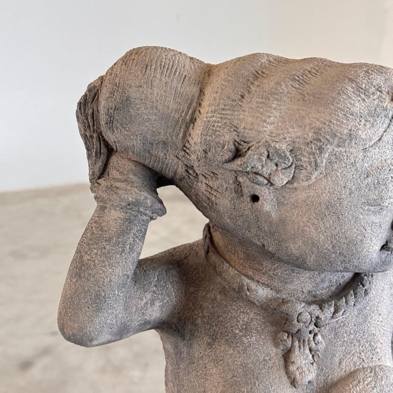 15th Century Majapahit Terracotta Handmaiden Figure (Woman Holding Her Hair)