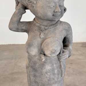 15th Century Majapahit Terracotta Handmaiden Figure (Woman Holding Her Hair)