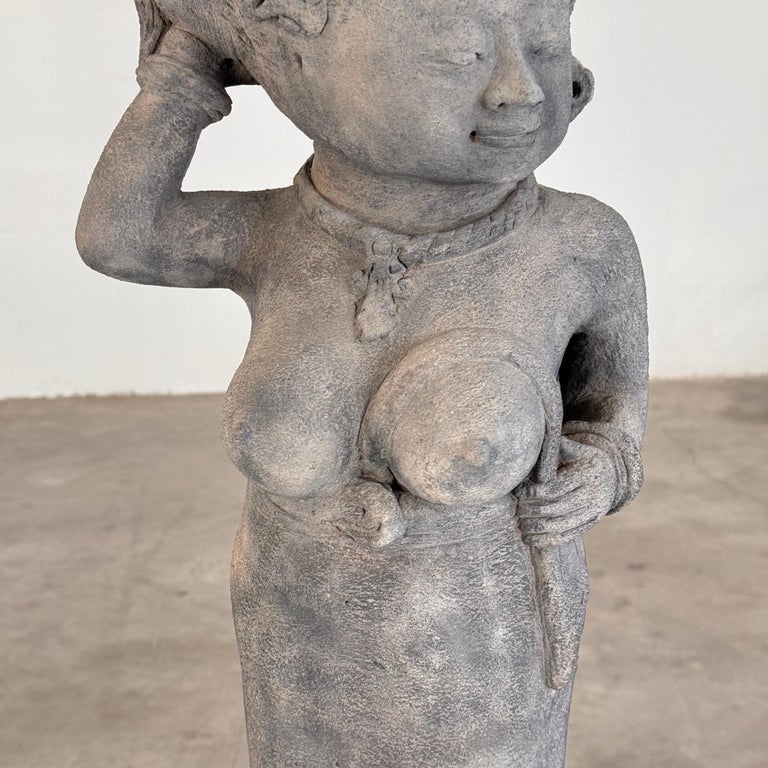 15th Century Majapahit Terracotta Handmaiden Figure (Woman Holding Her Hair)