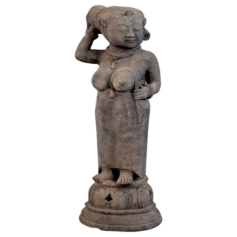 15th Century Majapahit Terracotta Handmaiden Figure (Woman Holding Her Hair)