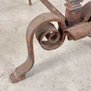 18th Century Italian Wrought Iron Andirons with Hand-Carved Bronze Finials