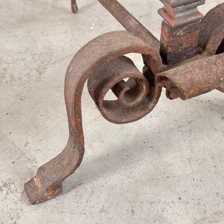 18th Century Italian Wrought Iron Andirons with Hand-Carved Bronze Finials