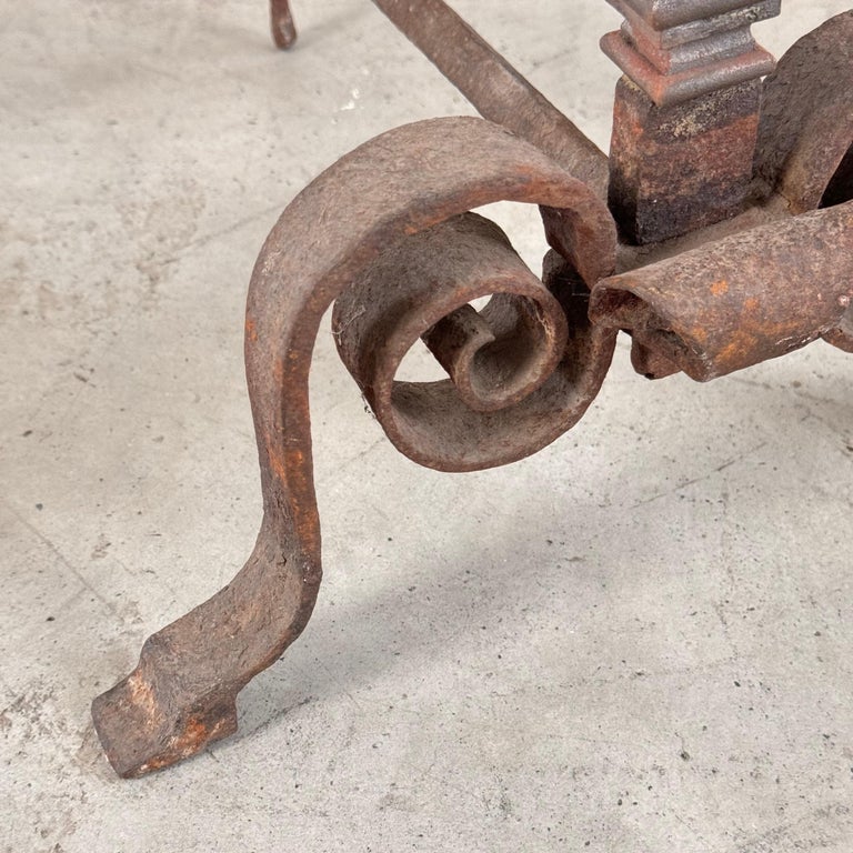 18th Century Italian Wrought Iron Andirons with Hand-Carved Bronze Finials