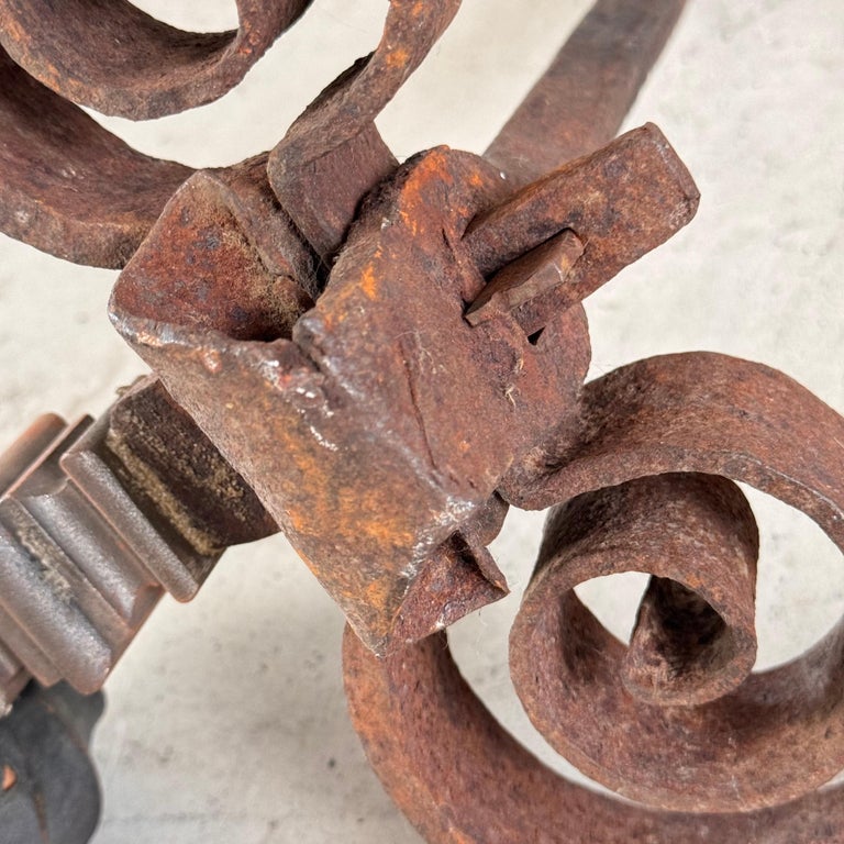 18th Century Italian Wrought Iron Andirons with Hand-Carved Bronze Finials