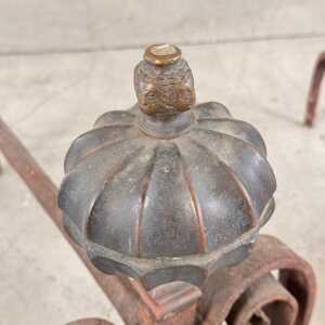 18th Century Italian Wrought Iron Andirons with Hand-Carved Bronze Finials