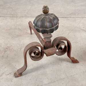 18th Century Italian Wrought Iron Andirons with Hand-Carved Bronze Finials