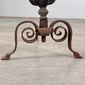 18th Century Italian Wrought Iron Andirons with Hand-Carved Bronze Finials