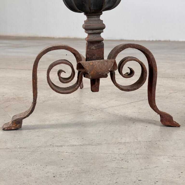 18th Century Italian Wrought Iron Andirons with Hand-Carved Bronze Finials