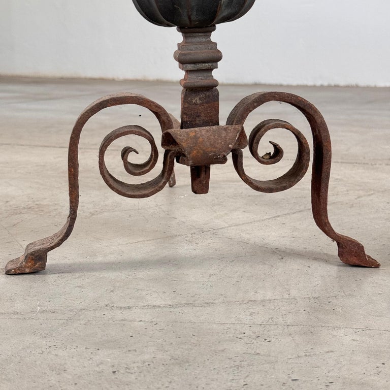 18th Century Italian Wrought Iron Andirons with Hand-Carved Bronze Finials