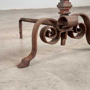 18th Century Italian Wrought Iron Andirons with Hand-Carved Bronze Finials