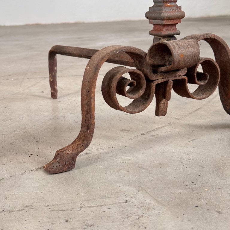 18th Century Italian Wrought Iron Andirons with Hand-Carved Bronze Finials