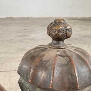 18th Century Italian Wrought Iron Andirons with Hand-Carved Bronze Finials