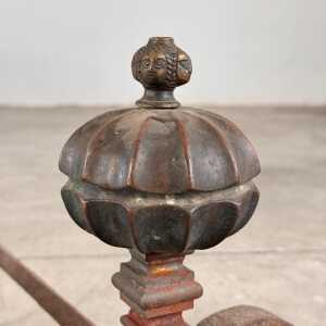 18th Century Italian Wrought Iron Andirons with Hand-Carved Bronze Finials