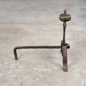18th Century Wrought Iron Andirons with Fluted Design and Bronze Finials, Italy