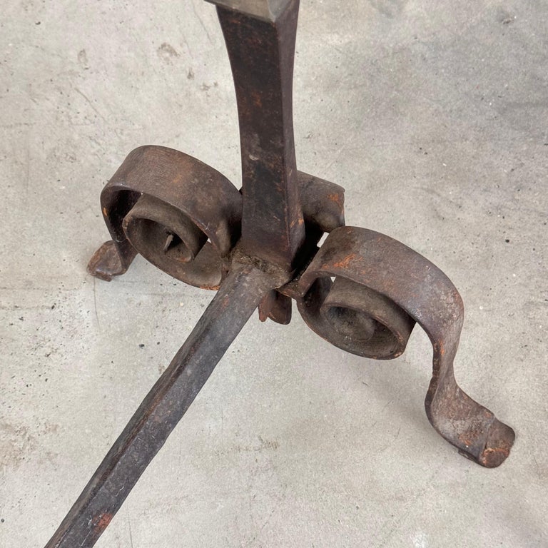18th Century Wrought Iron Andirons with Fluted Design and Bronze Finials, Italy