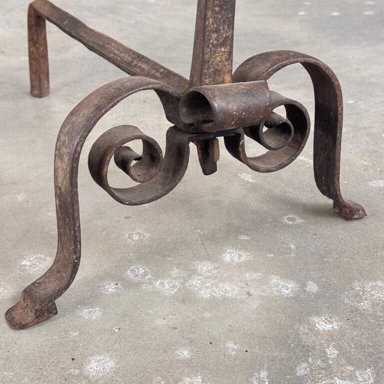 18th Century Wrought Iron Andirons with Fluted Design and Bronze Finials, Italy