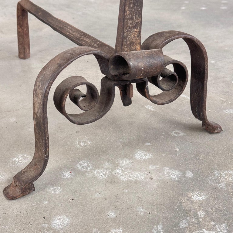18th Century Wrought Iron Andirons with Fluted Design and Bronze Finials, Italy