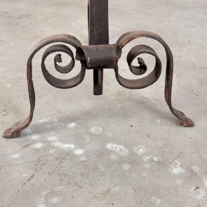 18th Century Wrought Iron Andirons with Fluted Design and Bronze Finials, Italy
