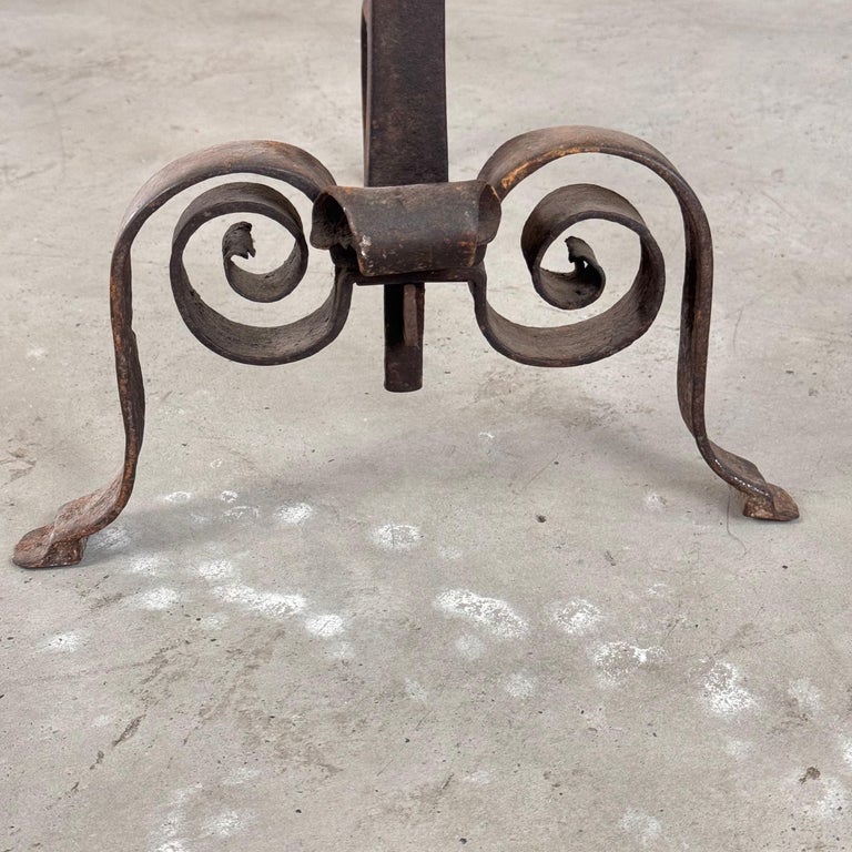 18th Century Wrought Iron Andirons with Fluted Design and Bronze Finials, Italy