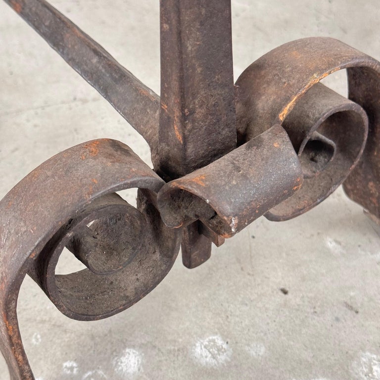 18th Century Wrought Iron Andirons with Fluted Design and Bronze Finials, Italy