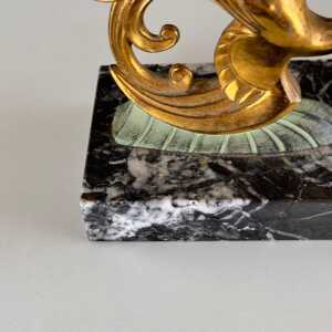 1930s French Art Deco Black Marble, Brass & Bronze Bird of Paradise Bookends