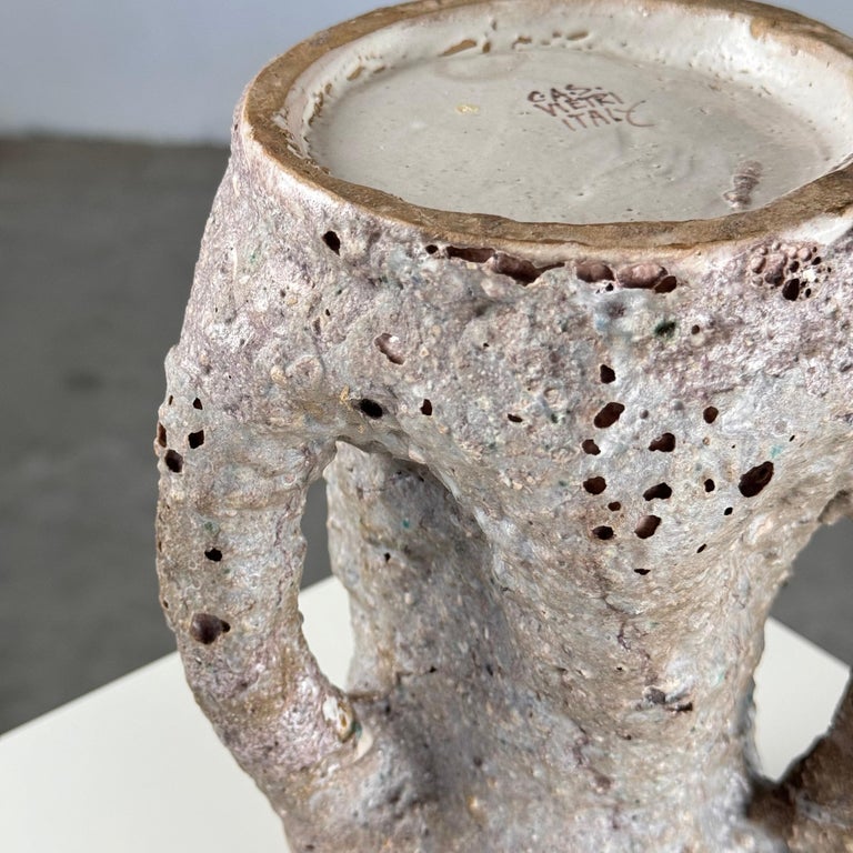 1950s Brutalist Ceramic Jug by C.A.S. Vietri – Gray and Earth Tone Glaze