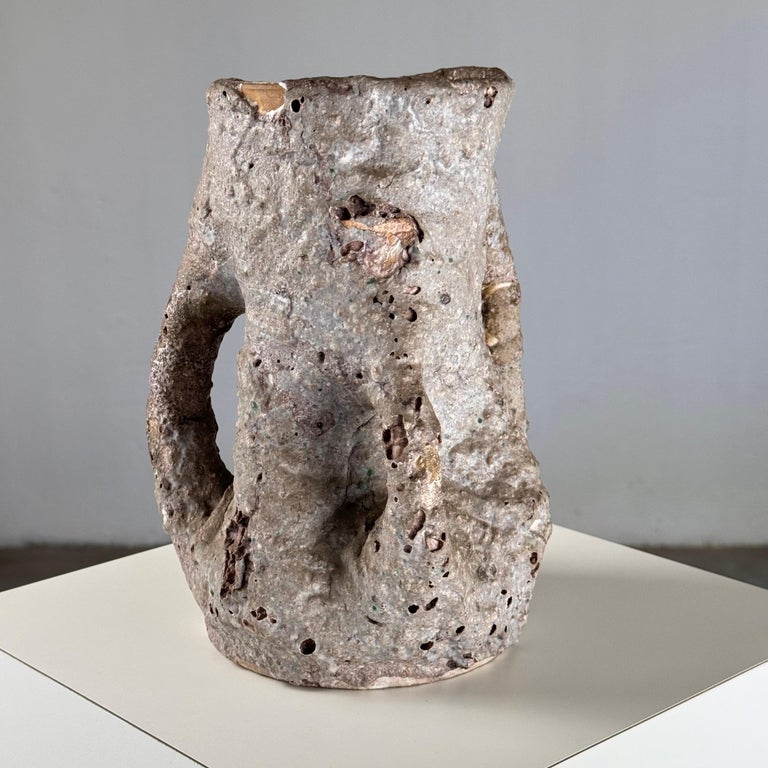 1950s Brutalist Ceramic Jug by C.A.S. Vietri – Gray and Earth Tone Glaze