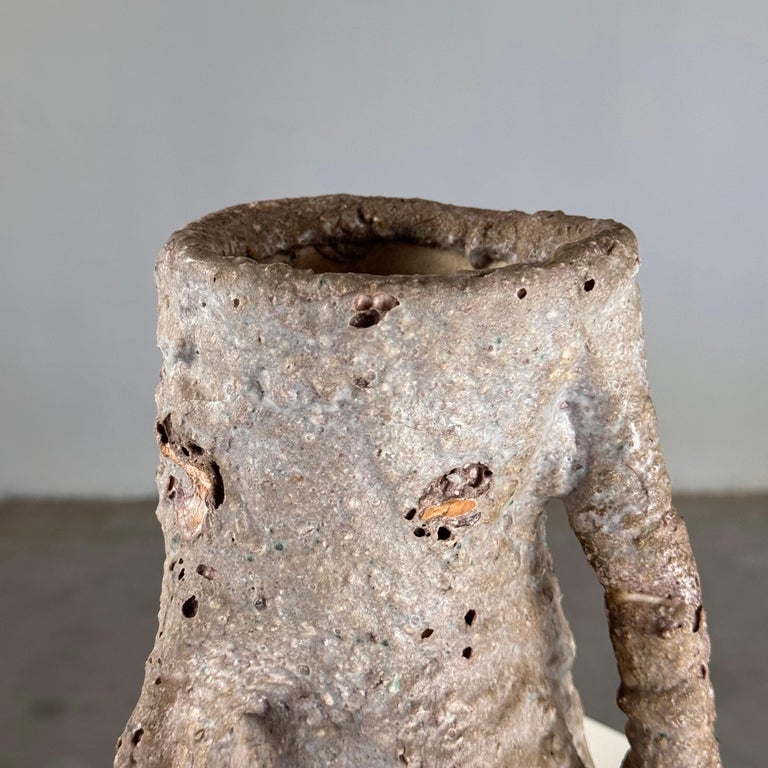 1950s Brutalist Ceramic Jug by C.A.S. Vietri – Gray and Earth Tone Glaze