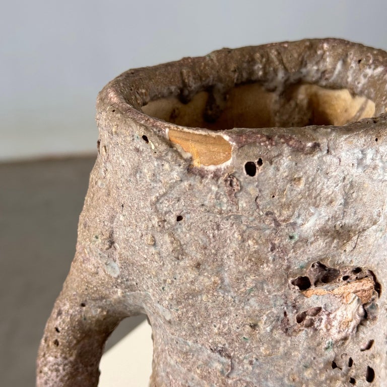 1950s Brutalist Ceramic Jug by C.A.S. Vietri – Gray and Earth Tone Glaze