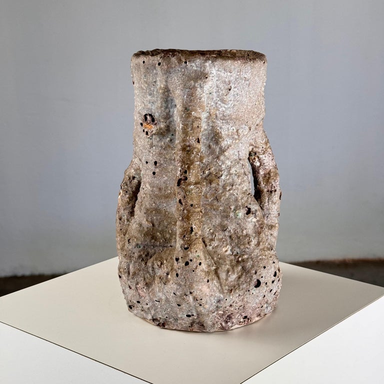 1950s Brutalist Ceramic Jug by C.A.S. Vietri – Gray and Earth Tone Glaze