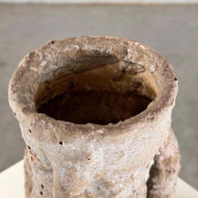 1950s Brutalist Ceramic Jug by C.A.S. Vietri – Gray and Earth Tone Glaze
