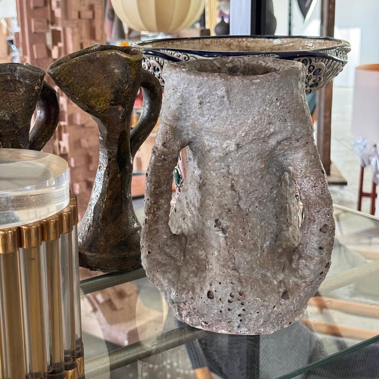 1950s Brutalist Ceramic Jug by C.A.S. Vietri – Gray and Earth Tone Glaze