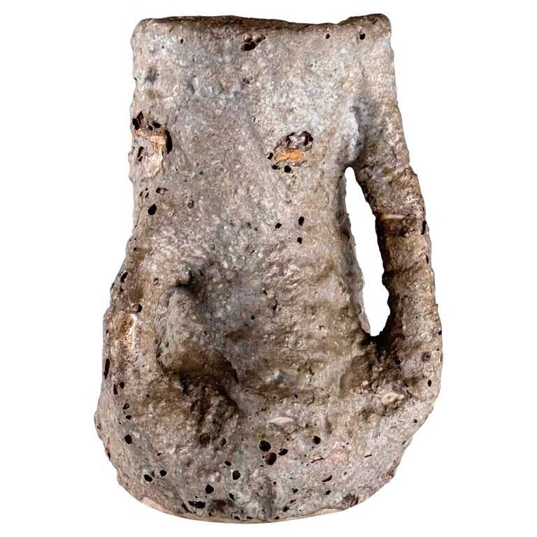 1950s Brutalist Ceramic Jug by C.A.S. Vietri – Gray and Earth Tone Glaze