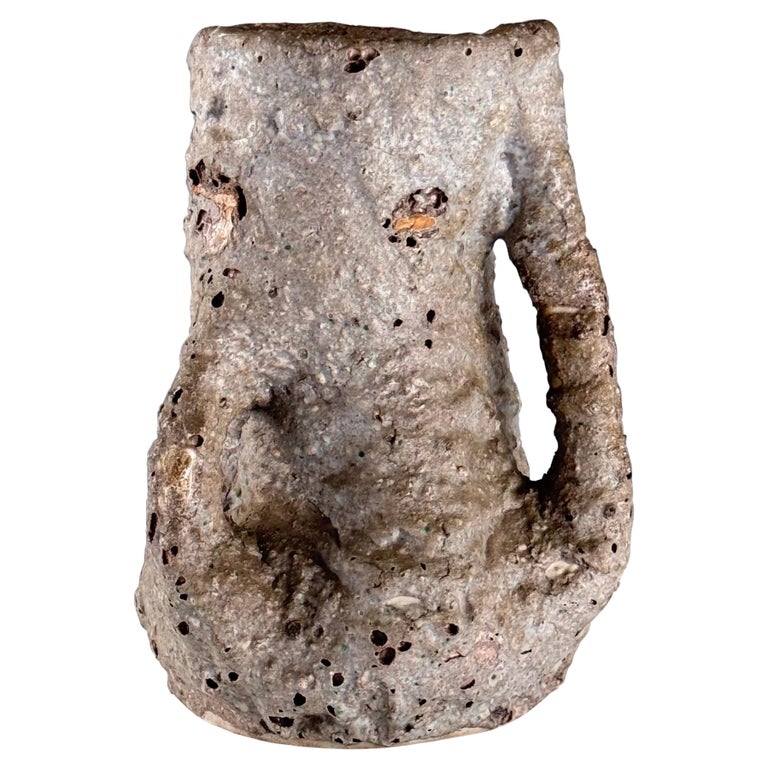 1950s Brutalist Ceramic Jug by C.A.S. Vietri – Gray and Earth Tone Glaze