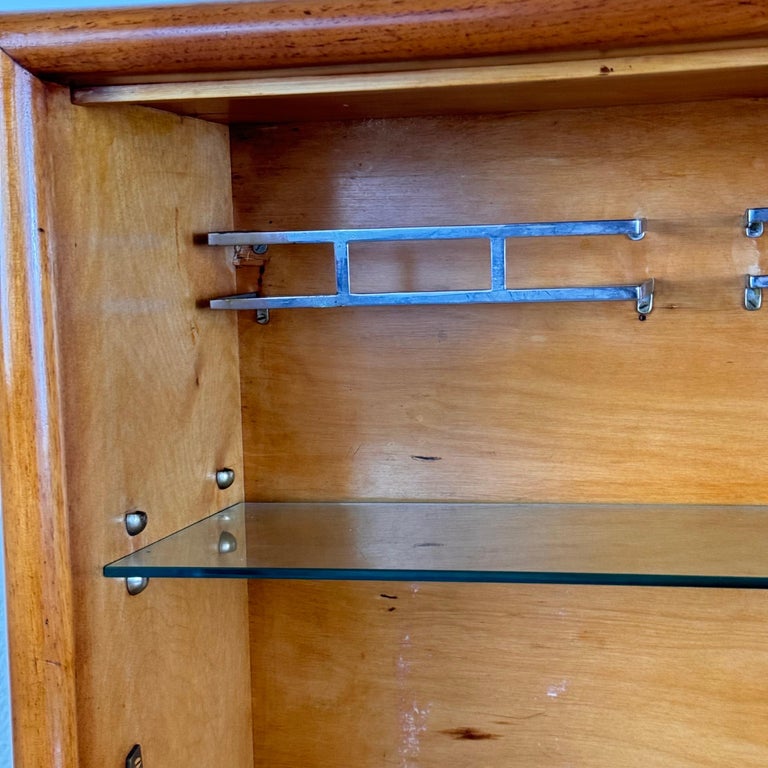 1950s Italian Cherrywood Bar Cabinet with Brass Accents and Handcrafted Inlay