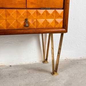 1950s Italian Cherrywood Bar Cabinet with Brass Accents and Handcrafted Inlay