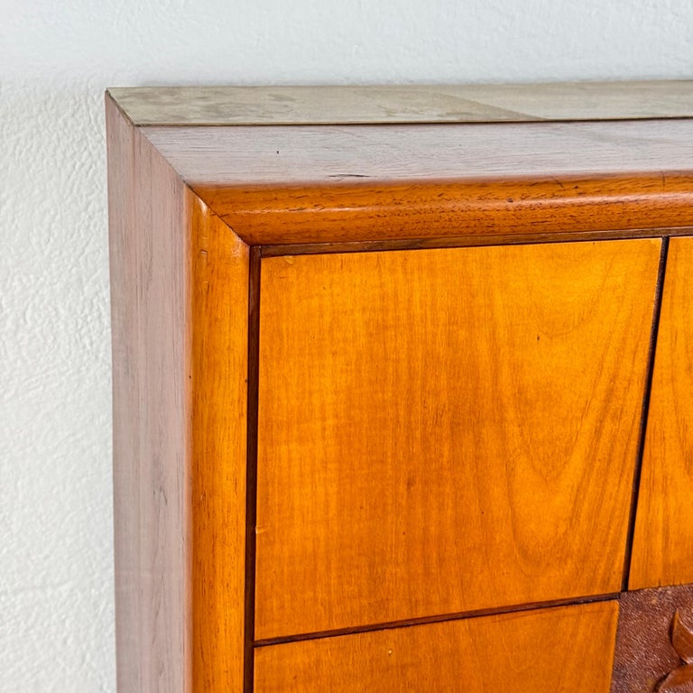 1950s Italian Cherrywood Bar Cabinet with Brass Accents and Handcrafted Inlay