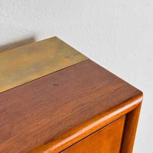 1950s Italian Cherrywood Bar Cabinet with Brass Accents and Handcrafted Inlay