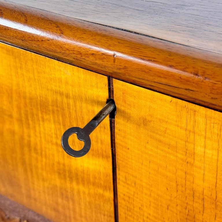 1950s Italian Cherrywood Bar Cabinet with Brass Accents and Handcrafted Inlay