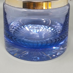 1970s Gorgeous Blue Ice Bucket in Crystal by L.A.C.S. Made in Italy.