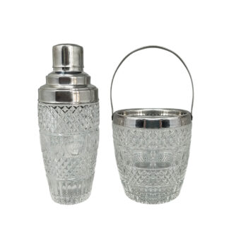1960s Gorgeous Cut Crystal Cocktail Shaker with Ice Bucket Made in Italy