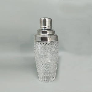 1960s Gorgeous Cut Crystal Cocktail Shaker with Ice Bucket Made in Italy