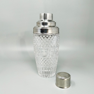 1960s Gorgeous Cut Crystal Cocktail Shaker with Ice Bucket Made in Italy