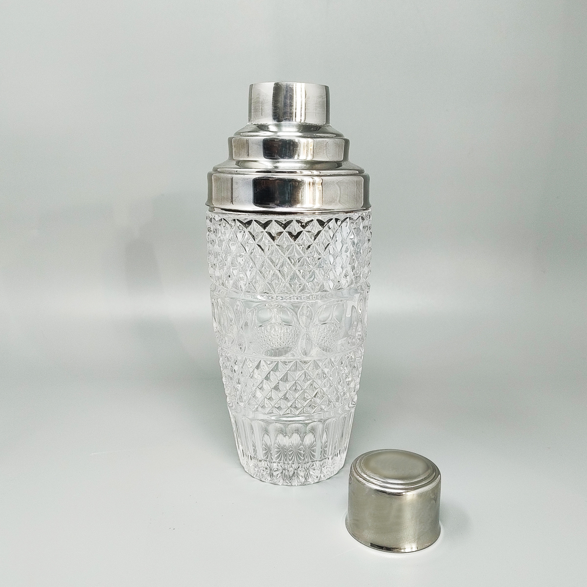 1960s Gorgeous Cut Crystal Cocktail Shaker with Ice Bucket Made in Italy
