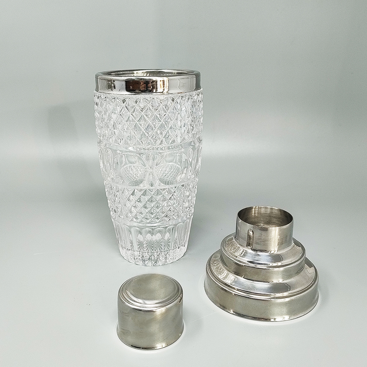 1960s Gorgeous Cut Crystal Cocktail Shaker with Ice Bucket Made in Italy