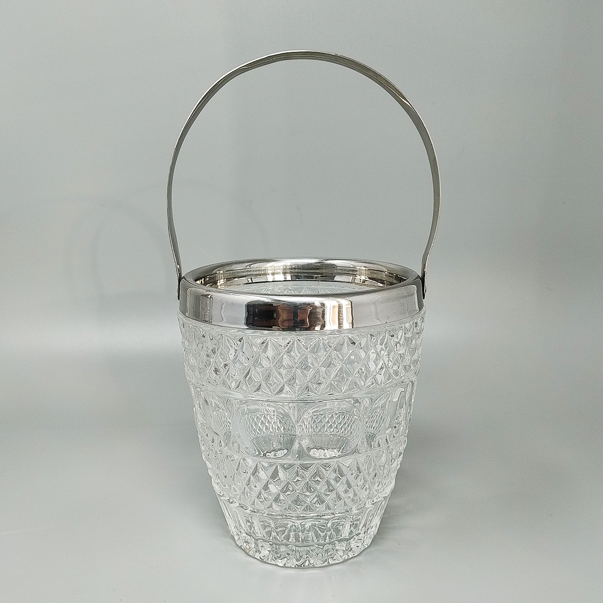 1960s Gorgeous Cut Crystal Cocktail Shaker with Ice Bucket Made in Italy