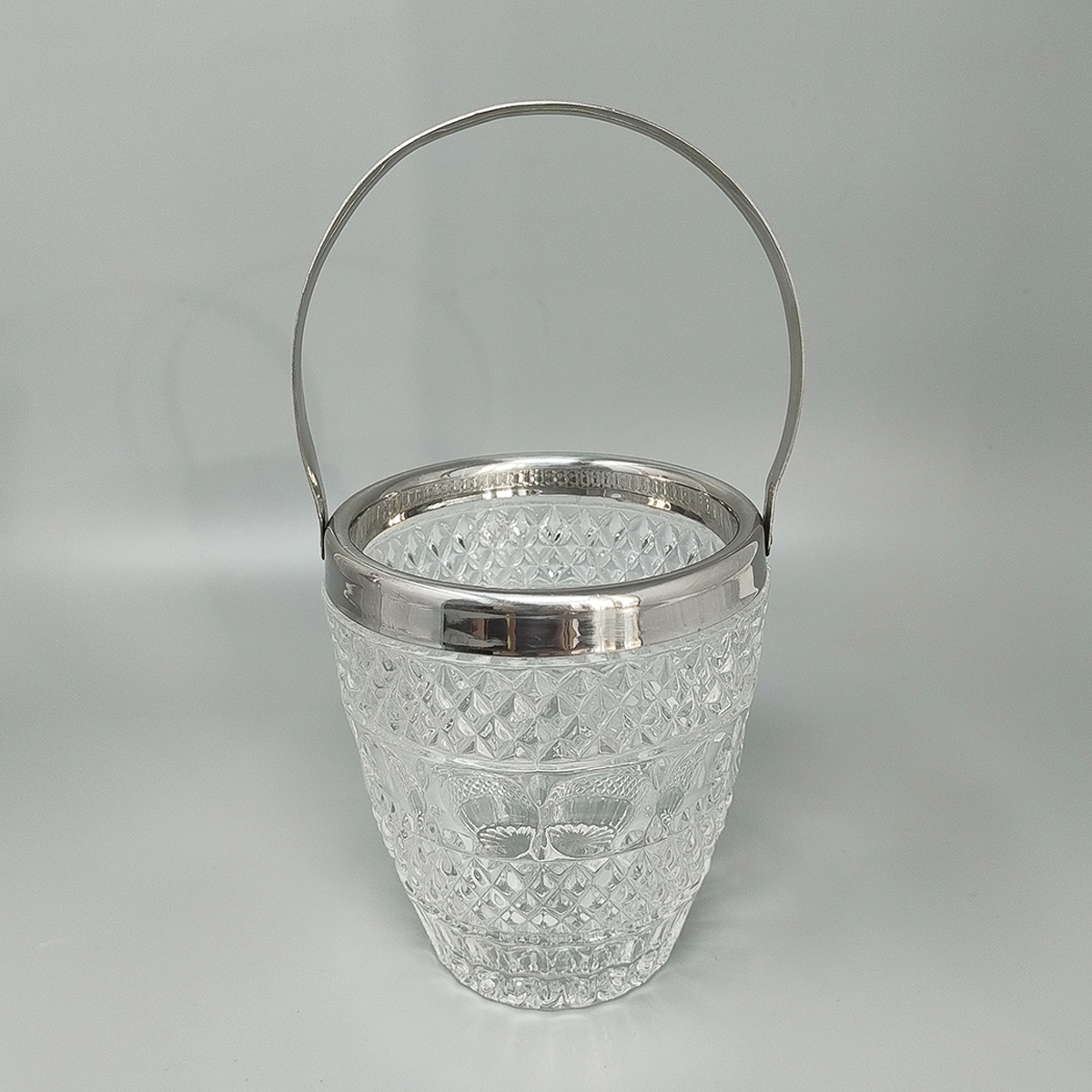 1960s Gorgeous Cut Crystal Cocktail Shaker with Ice Bucket Made in Italy