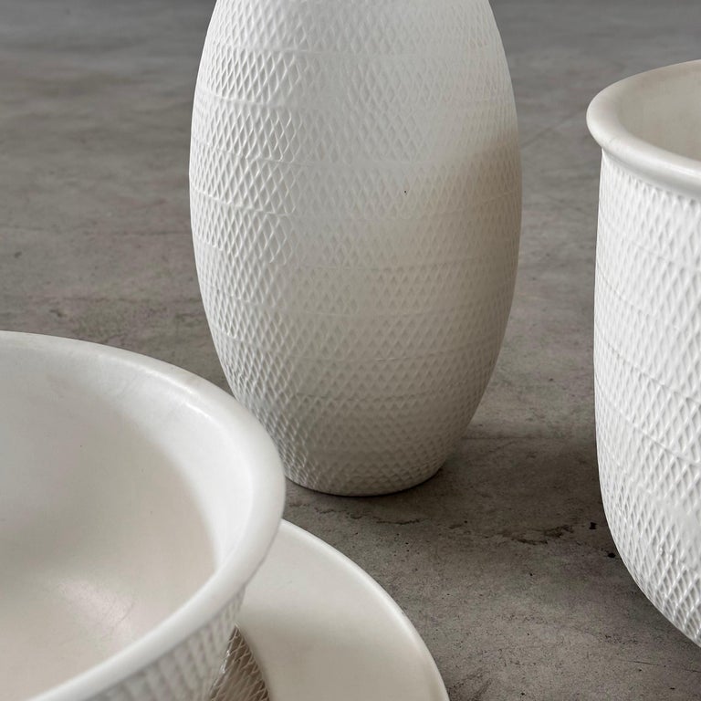 1980s Bitossi White Ceramic Set with Beautiful Texture, Pristine Condition