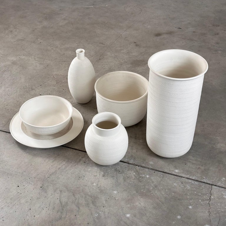 1980s Bitossi White Ceramic Set with Beautiful Texture, Pristine Condition