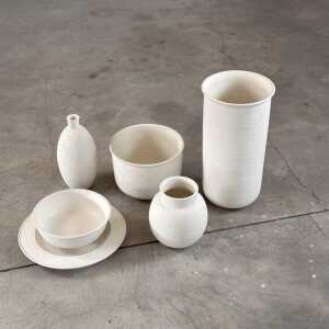 1980s Bitossi White Ceramic Set with Beautiful Texture, Pristine Condition